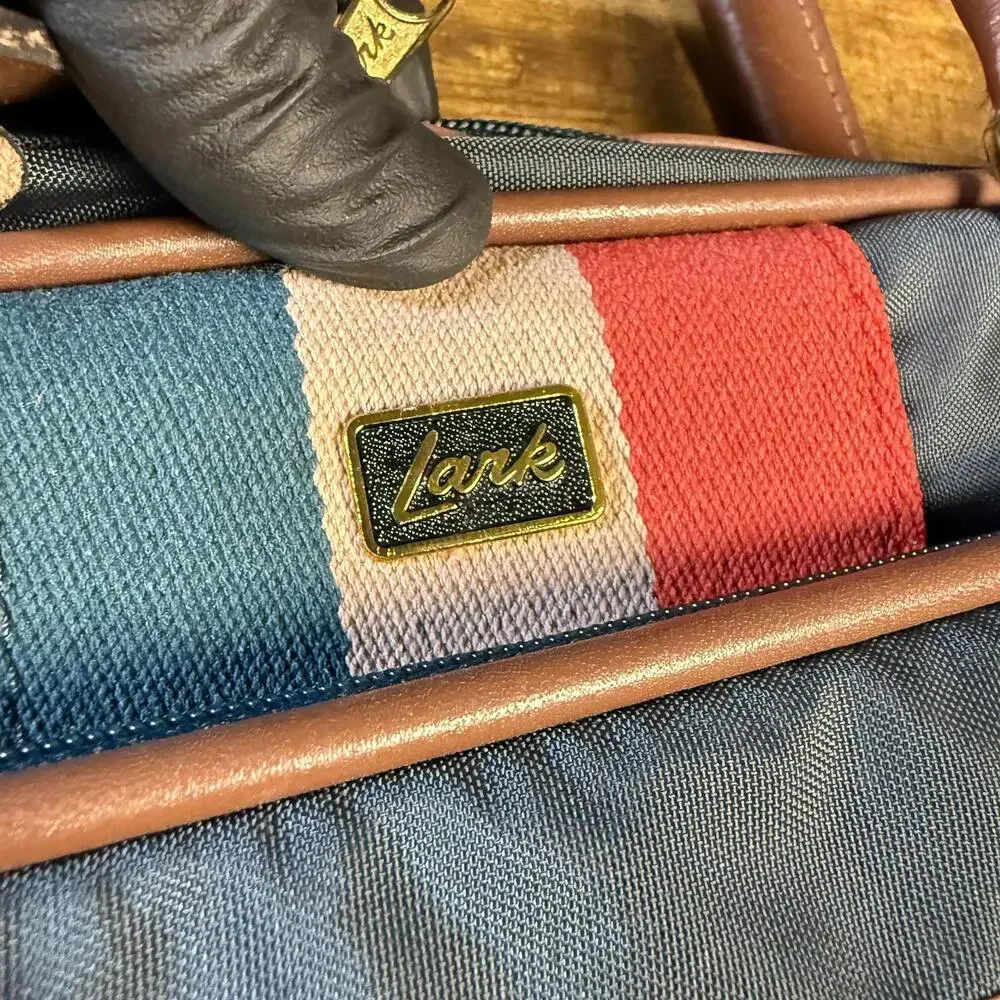 Lark‎ Vintage Navy Blue Nylon Faux Leather Carry-On Travel Bag Briefcase Mens OS